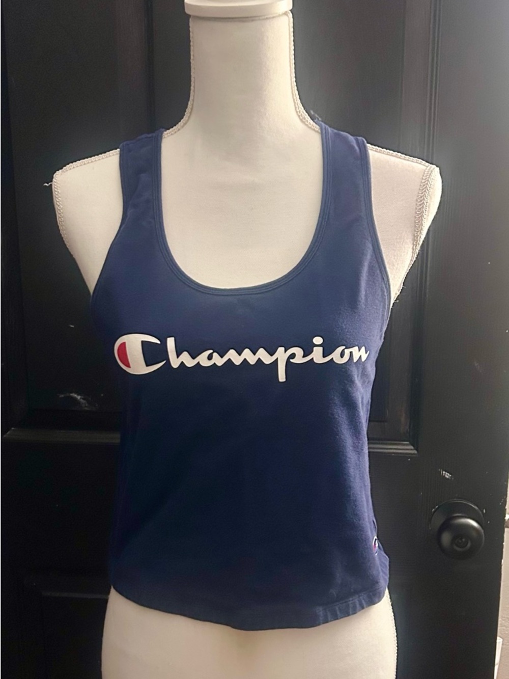 Champion Navy Blue Script Logo Racerback Tank Top